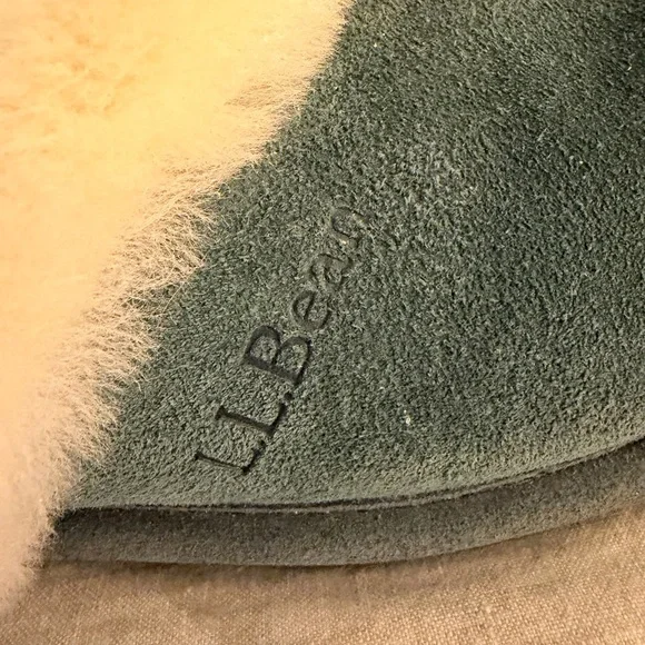 L.L. Bean Green Suede Slippers with Cream Fur - Picture 3 of 5